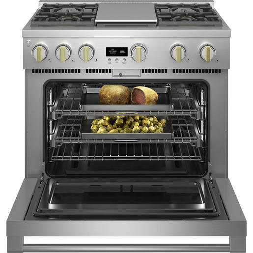 F-RANGE-36INCH-STAINLESS-STEEL-ZGP364NDT1SS-MONOGROM-OPEN-IN-USE
