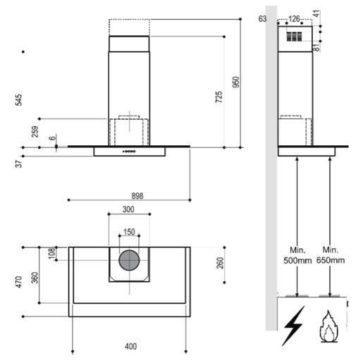 Campana de Pared 90 cm (35 pulgadas) Inoxidable IO Mabe - IO9018CP4I