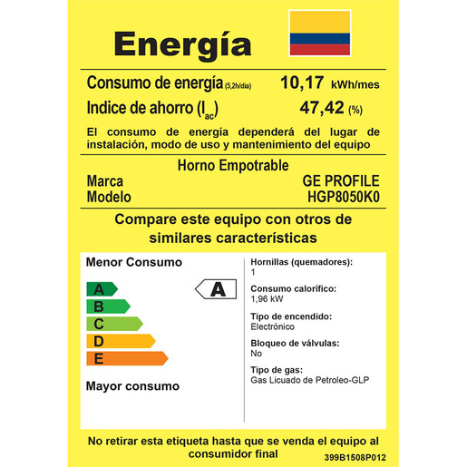 Horno de empotre a gas 80 cm Negro GE Profile - HGP8050K0