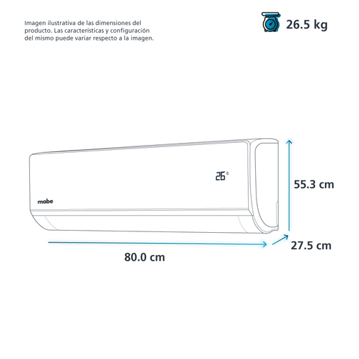 Aire Acondicionado Mini Split Inverter Solo Frío 110 V 1 Tonelada (12,000 BTU) Espejo Mabe - MMI12CAMCAM9