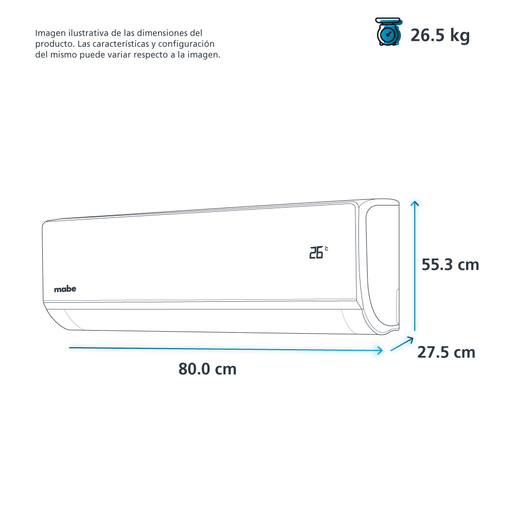 Minisplit Inverter Frío 115 V 12,000 BTU´s Espejo Mabe - MMI12CAMCAMI9