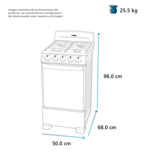 Estufa de piso 50 cm Plata Mercury Mabe- EM5030BAIS0B