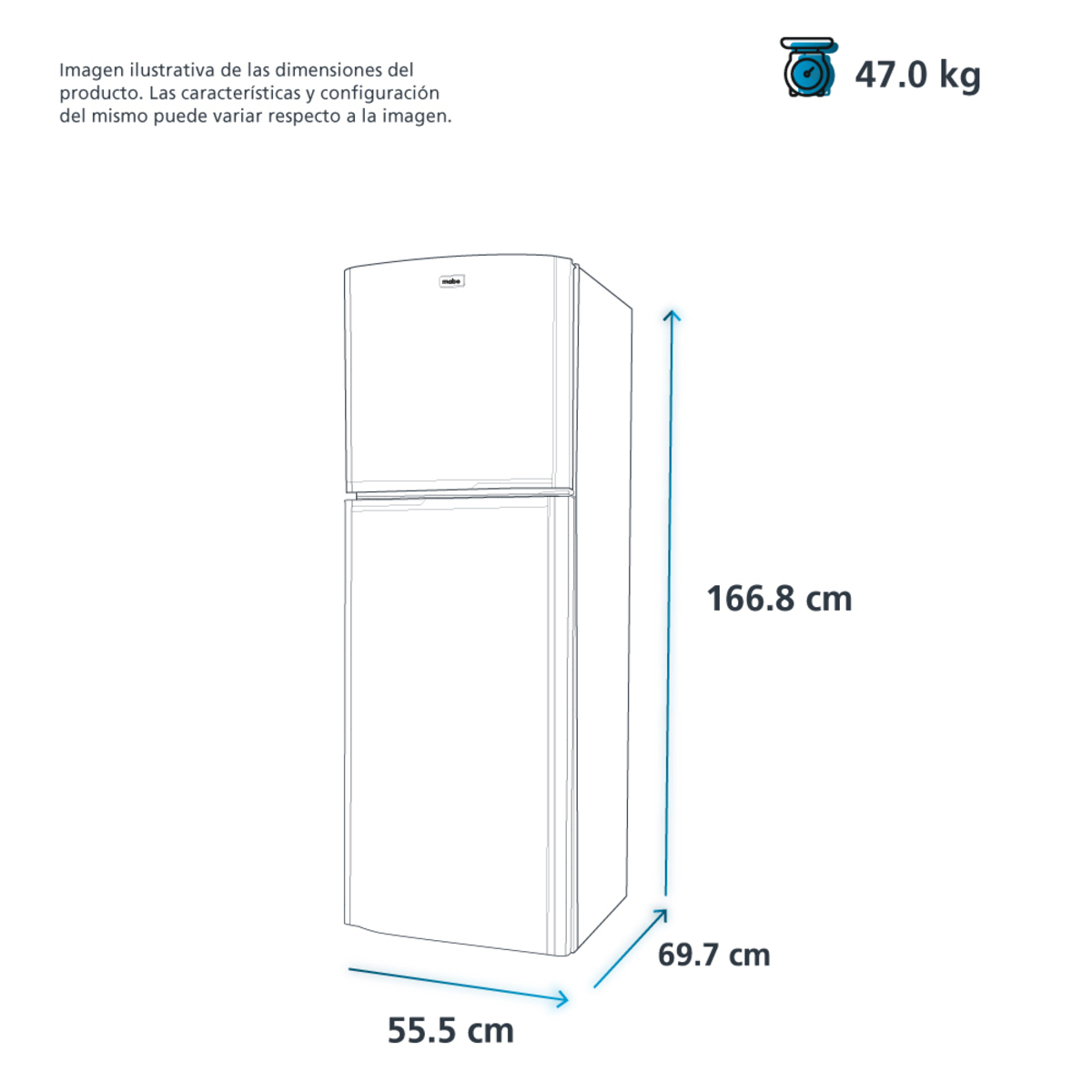 Refrigerador 2 puertas 266.46 L Blanco Mabe - RMP1029JMXB0