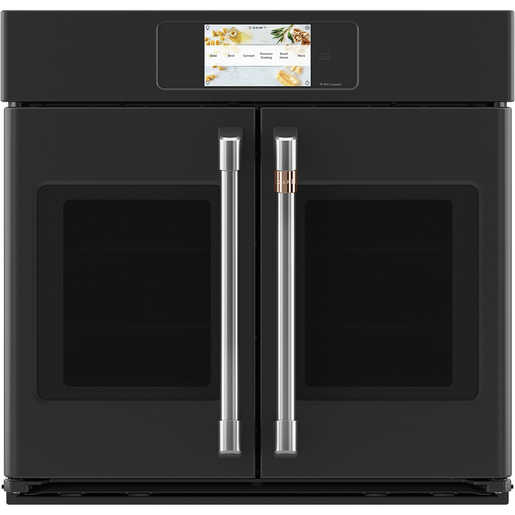 Horno de pared simple de convección con puerta francesa empotrable de 30" negro mate Café - CTS90FP3N1D1