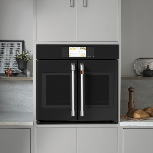 Horno de pared simple de convección con puerta francesa empotrable de 30" negro mate Café - CTS90FP3N1D1