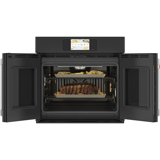 Horno de pared simple de convección con puerta francesa empotrable de 30" negro mate Café - CTS90FP3N1D1