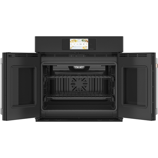 Horno de pared simple de convección con puerta francesa empotrable de 30" negro mate Café - CTS90FP3N1D1